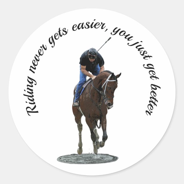 Galloping Thoroughbred Horse And Rider Sticker (Front)