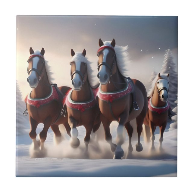 Galloping Through the Snow: Santa’s Magical Horses Ceramic Tile (Front)