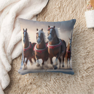 Galloping Through the Snow: Santa’s Magical Horses Cushion