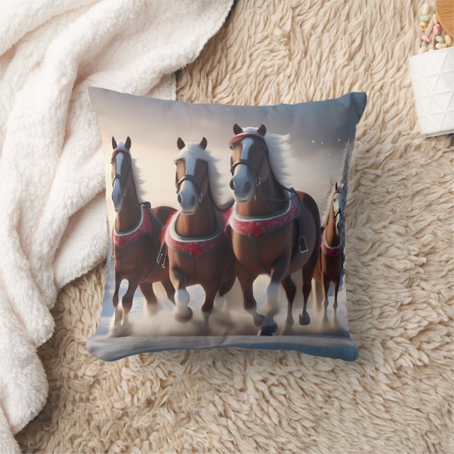 Galloping Through the Snow: Santa’s Magical Horses Cushion (Blanket)