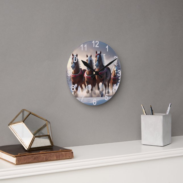 Galloping Through the Snow: Santa’s Magical Horses Round Clock (Office)
