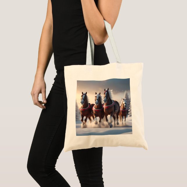 Galloping Through the Snow: Santa’s Magical Horses Tote Bag (Front (Product))