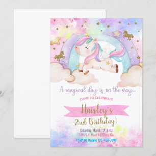 Galloping unicorn girl magical birthday invite. invitation
