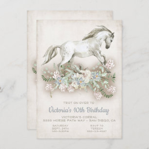 Galloping White Horse Birthday Party Invitation