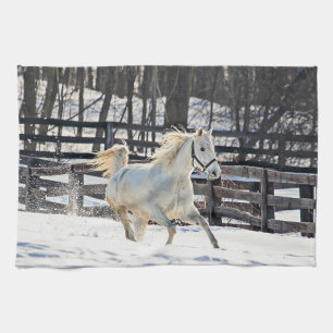 Galloping White Horse Tea Towel