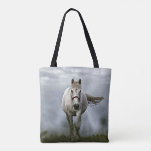 Galloping White Horse Tote Bag