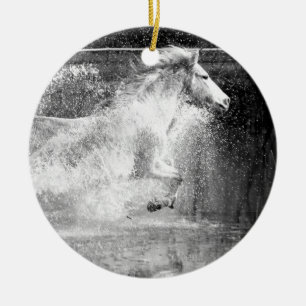 Galloping White Water Horse Ceramic Ornament