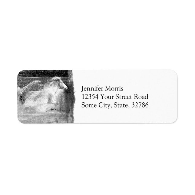 Galloping White Water Horse Return Address Label (Front)