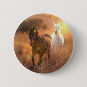 Galloping Wild Horses Round Button