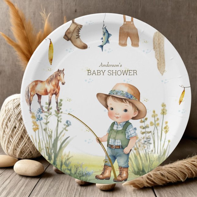 Gallops & Gills Derby Baby Shower Rustic Fisherman Paper Plate (Creator Uploaded)