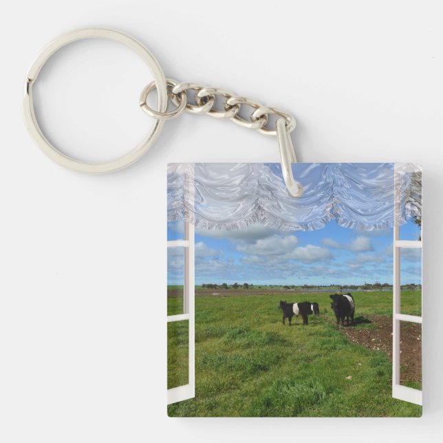 Galloway Cows Through a Window, Keyring (Front)