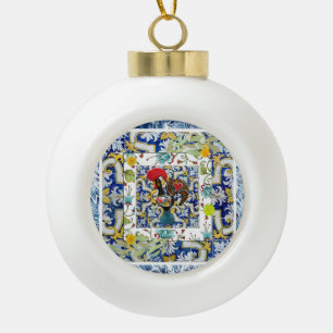 Galo de Barcelos, Portugal Ceramic Ball Christmas Ornament