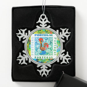 Galo de Barcelos, Portugal Snowflake Pewter Christmas Ornament