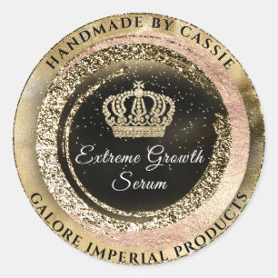 Galore Imperial Golden Crown Name Black Glitter Classic Round Sticker
