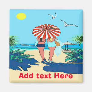 Gals on Beach add name or text Magnet