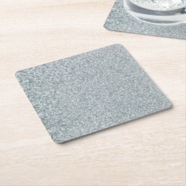 Galvanised metal look square paper coaster (Angled)