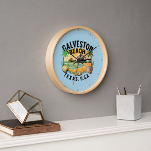 Galveston Beach Retro Vignette Clock