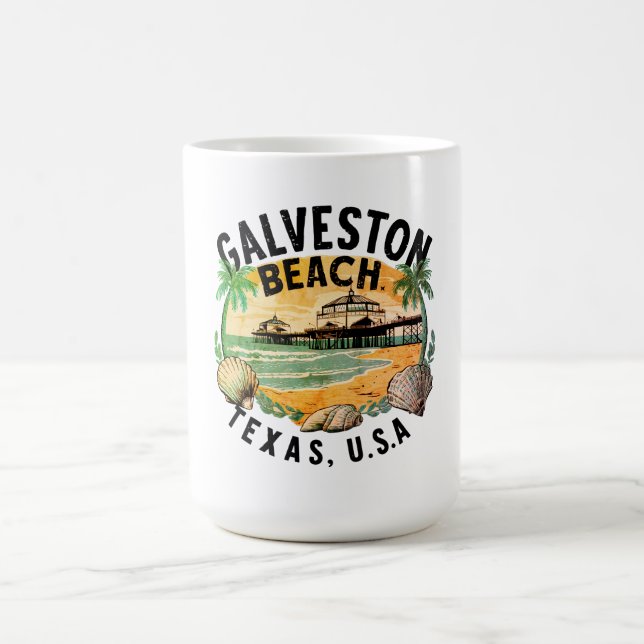 Galveston Beach Retro Vignette Coffee Mug (Center)