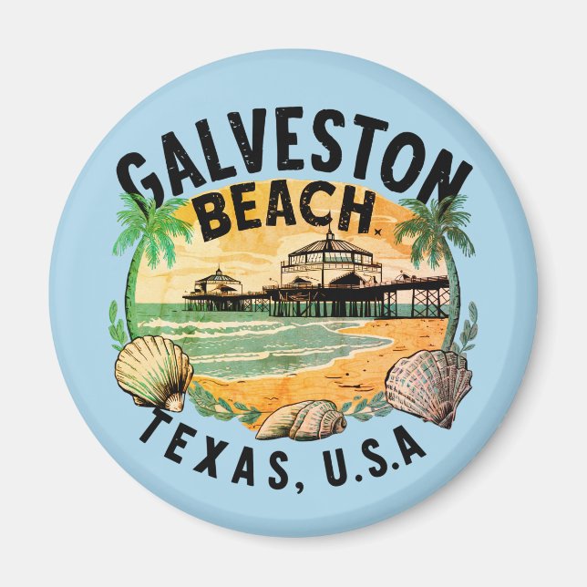 Galveston Beach Retro Vignette Magnet (Front)