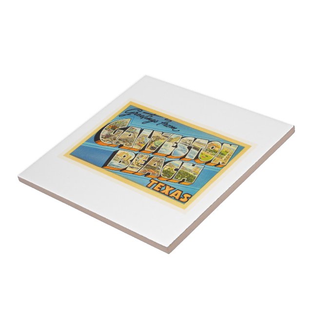 Galveston Beach Texas TX Vintage Travel Souvenir Tile (Side)