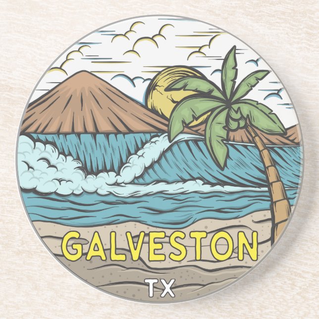 Galveston Beach Texas Vintage  Coaster (Front)