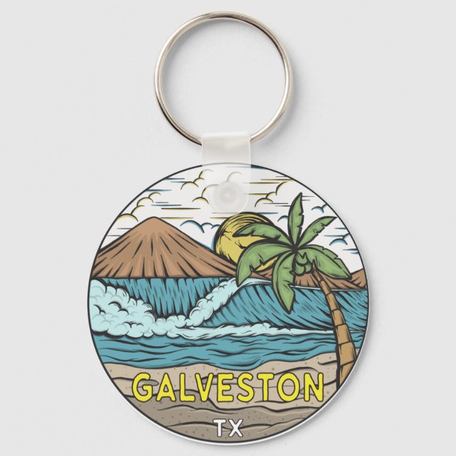Galveston Beach Texas Vintage  Key Ring (Front)