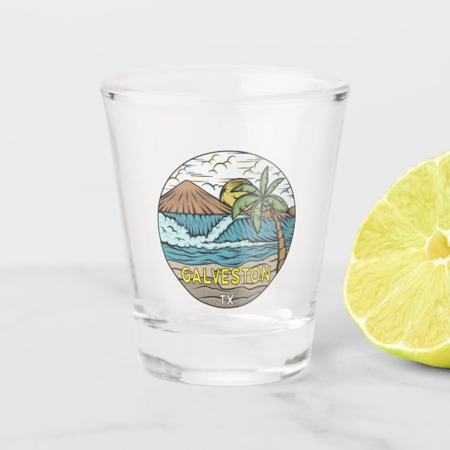 Galveston Beach Texas Vintage Shot Glass (Front)