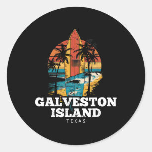 Galveston Island Beach Texas Surfboard Surfing Ret Classic Round Sticker