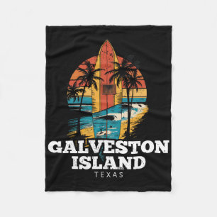 Galveston Island Beach Texas Surfboard Surfing Ret Fleece Blanket
