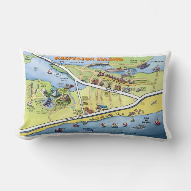 Galveston Island Cartoon Map Lumbar Cushion (Front)