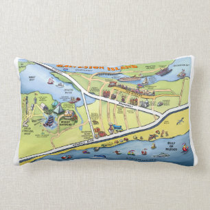 Galveston Island Cartoon Map Lumbar Cushion