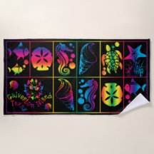 Galveston Island colourful sea life beach towel