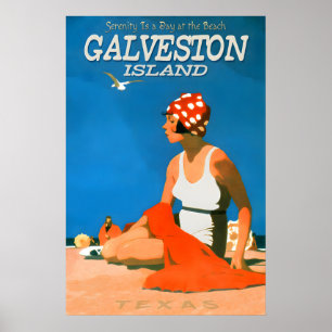 Galveston Island Texas Travel Repro Poster Beach