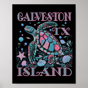 Galveston Island Tx Turtle Lover Colorful Beach So Poster