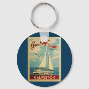 Galveston Sailboat Vintage Travel Texas Key Ring