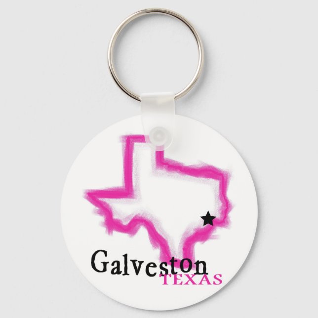 Galveston Texas artistic pink outline Key Ring (Front)