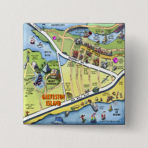 Galveston Texas Cartoon Map 15 Cm Square Badge