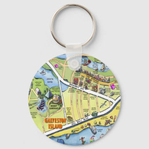 Galveston Texas Cartoon Map Key Ring