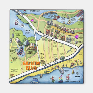 Galveston Texas Cartoon Map Magnet