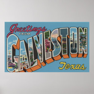 Galveston, Texas - Large Letter Scenes Poster