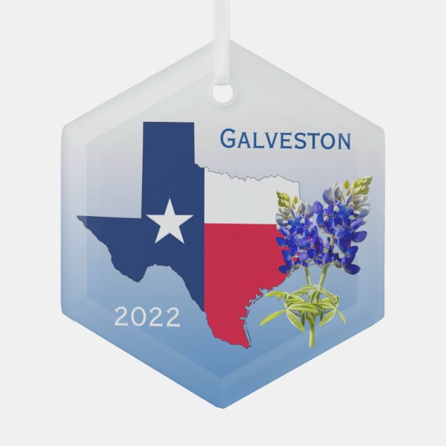 Galveston Texas, Outline & Bluebonnets Ornament (Front)