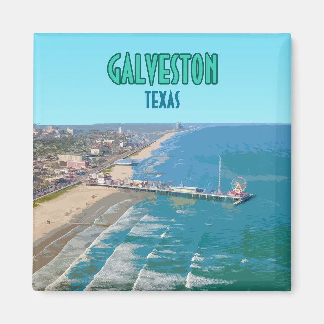 Galveston Texas Pier Shore Vintage Magnet (Front)