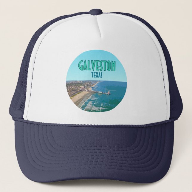 Galveston Texas Pier Shore Vintage Trucker Hat (Front)