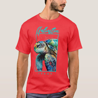 Galveston Texas Watercolor Sea Turtle Portrait T-Shirt