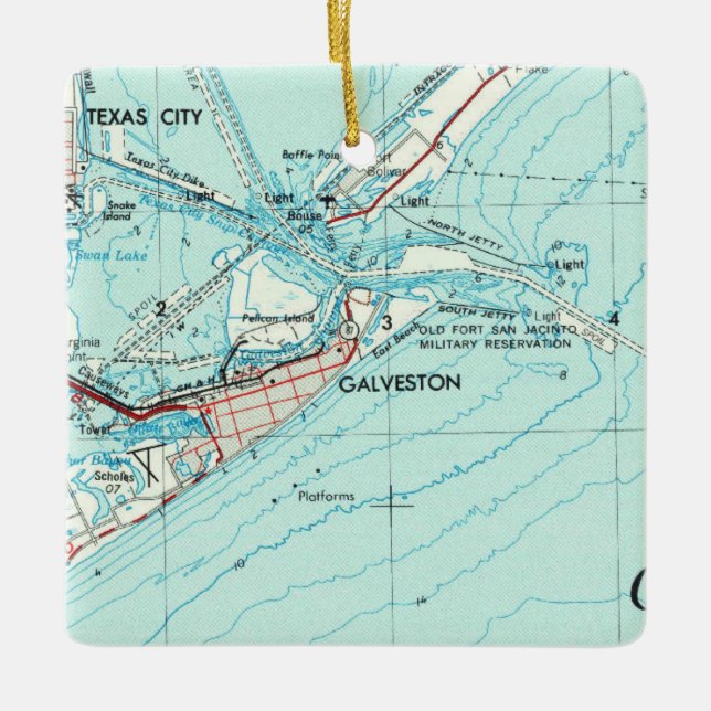 Galveston TX Topo Map Ceramic Ornament (Front)