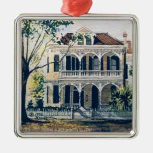 Galveston Watercolor, 1887 Howard Carnes House Metal Ornament