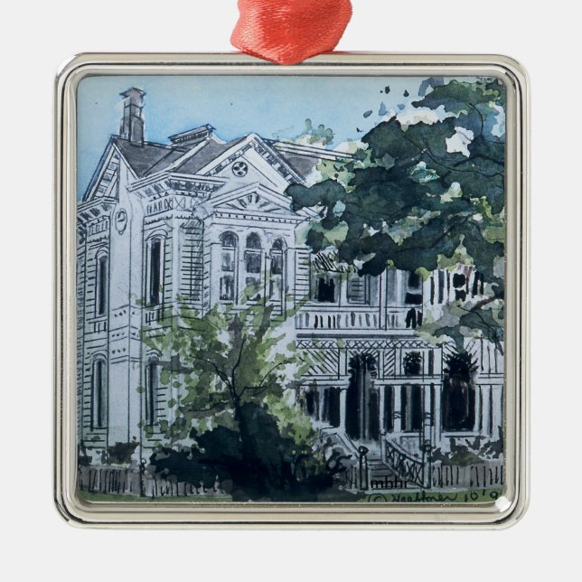 Galveston Watercolor, 1887 Jacob Sonnethiel House Metal Ornament (Front)