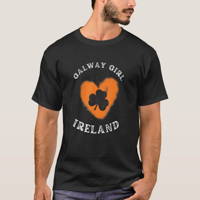GALWAY GIRL Shamrock Gaelic Football and Hurling V T-Shirt (Front)
