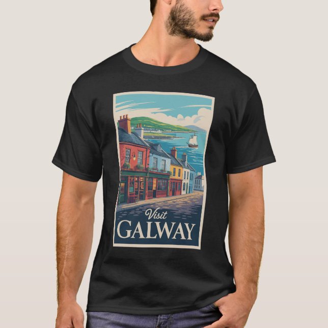 Galway Ireland Illustration Travel Art Vintage T-Shirt (Front)