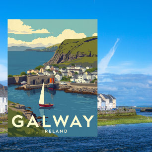 Galway Ireland Retro Travel Art Postcard